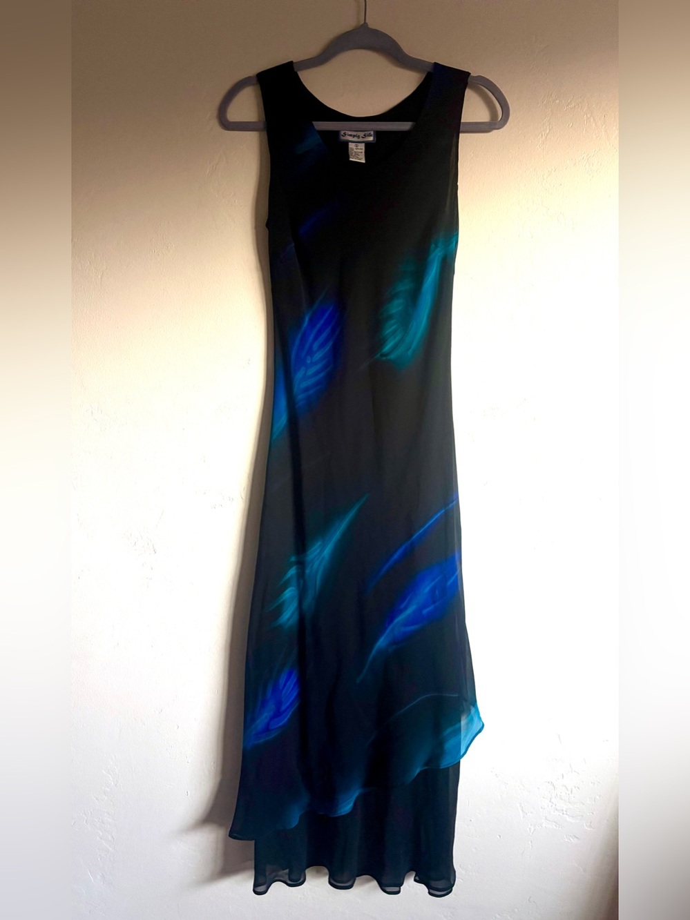 Vintage Y2K Silk Maxi Dress Black Teal Blue Layered Fairy Whimsy Size S